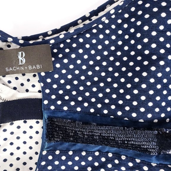 Sachin & Babi Blue White Polka Dot Net Sequin Zipper Back Tank Top XS - Picture 6 of 15